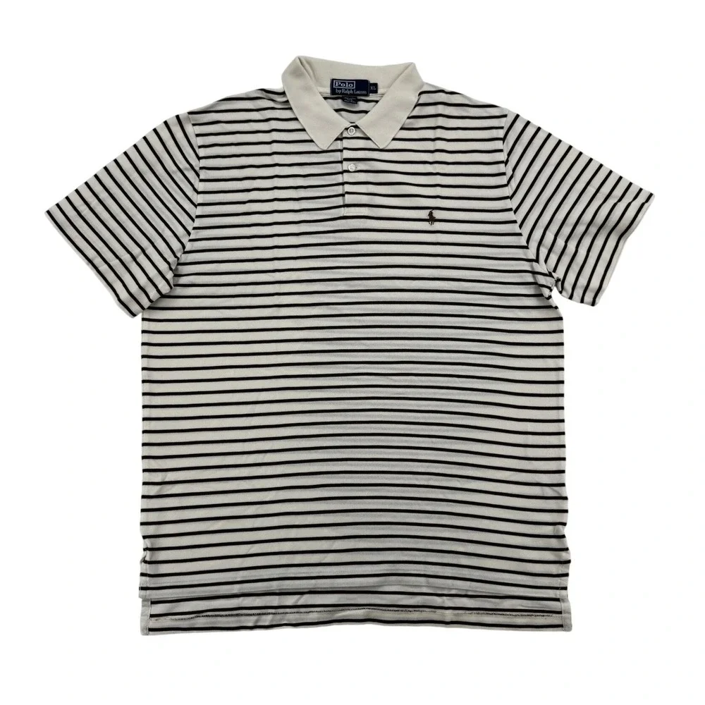 Polo Ralph Lauren Polo Mens XL Cream Brown Excellent Pima Cotton Striped Shirt